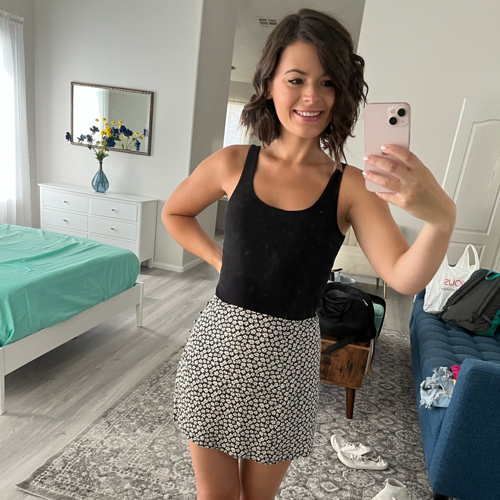 Reformation Black & White Floral Mini Skirt